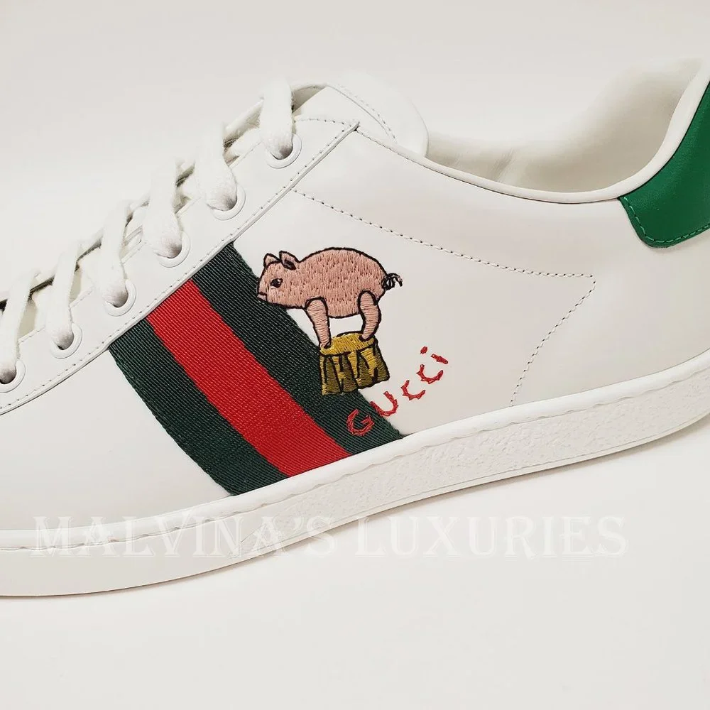 GUCCI SNEAKERS NEW ACE KITTEN WHITE LEATHER SHOES w WEB sz 41 11